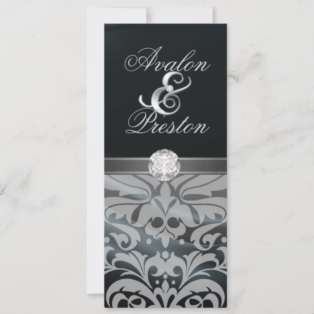Black Silk Diamond Damask Wedding Invitation (Front)