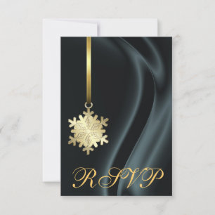 Black Silk Gold Snowflake RSVP Invitation