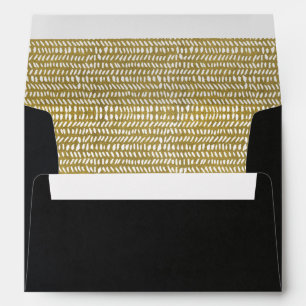 BLACK SILK VELVET FAUX GOLD BRUSH STROKE ADDRESS ENVELOPE