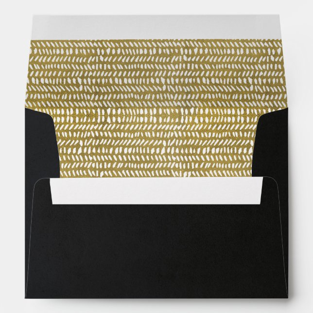 Black Silk Velvet Faux Gold Brush Stroke Address Envelope (Back (Bottom))