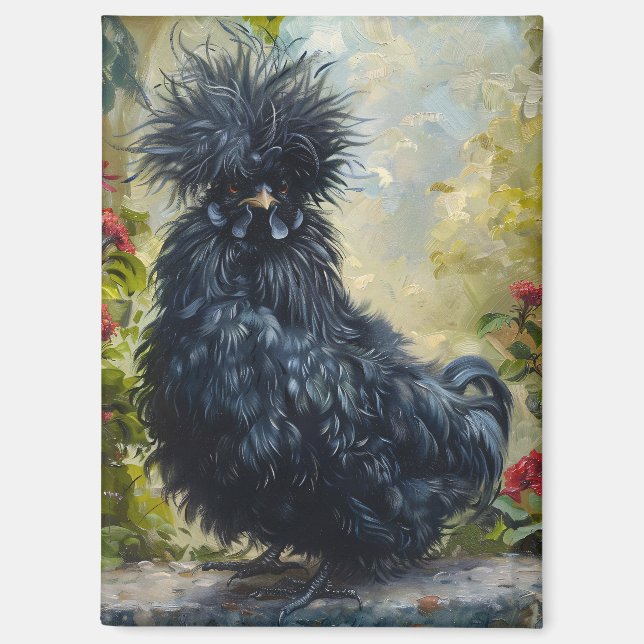 Black Silkie Chicken Painting Magnet (Front)