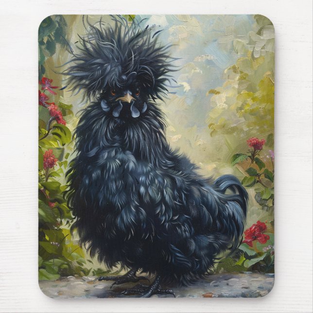 Black Silkie Chicken Painting Mouse Pad (Front)
