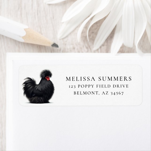 Black Silkie Chicken Return Address Label (Insitu)
