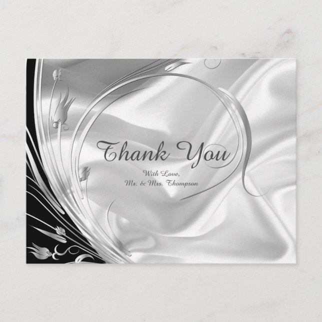 Black & Silve on Ivory Silk Thank You Postcard (Front)