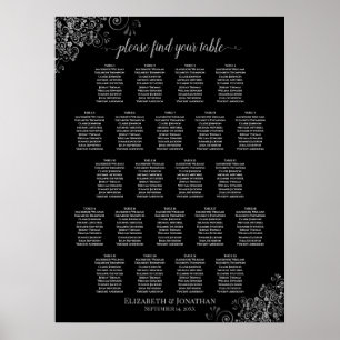 Black & Silver 22 Table Wedding Seating Chart