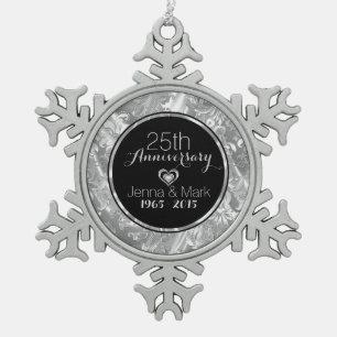 Black & Silver 25th Wedding Anniversary Ornament