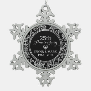 Black & Silver 25th Wedding Anniversary Ornament 5