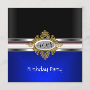 Black Silver 40th Birthday Party black Royal Blue Invitation