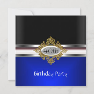 Black Silver 40th Birthday Party black Royal Blue Invitation