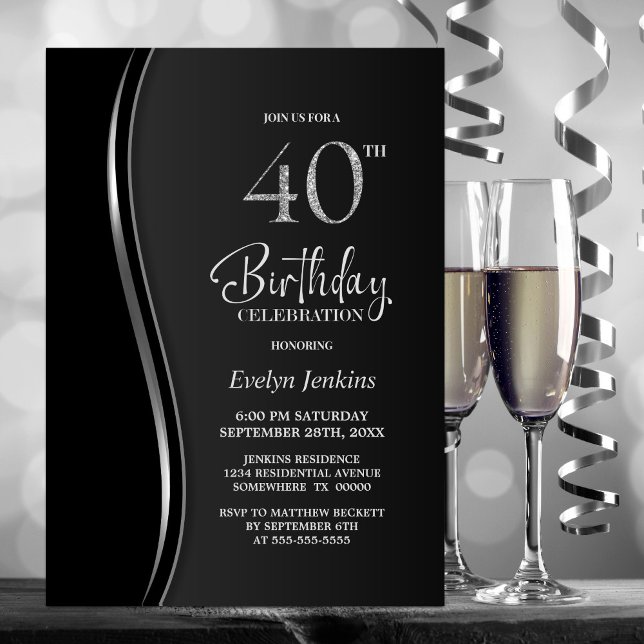 Black Silver 40th Birthday Party Invitation (Creator Uploaded)