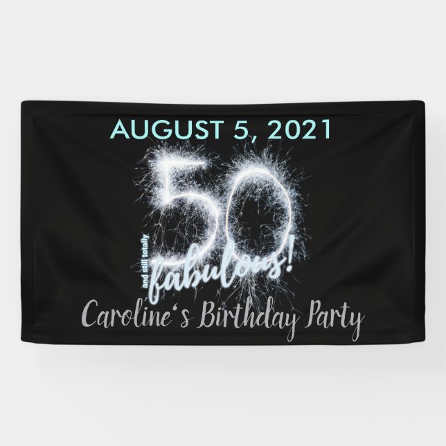 Black Silver 50 & still Fabulous 50th Birthday Banner (Horizontal)