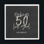 Black silver 50th birthday modern elegant napkin<br><div class="desc">Black silver 50th birthday modern elegant typography birthday gift or party favour</div>