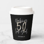 Black silver 50th birthday modern elegant paper cups<br><div class="desc">Black silver 50th birthday modern elegant typography birthday party decor favour</div>