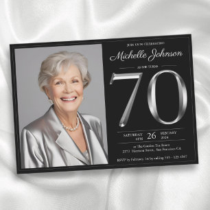Black Silver 70th Birthday Invitation