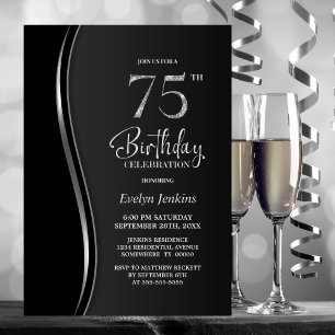 Black Silver 75th Birthday Party Invitation