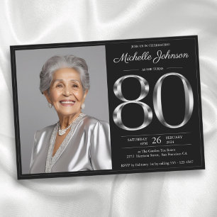Black Silver 80th Birthday Invitation