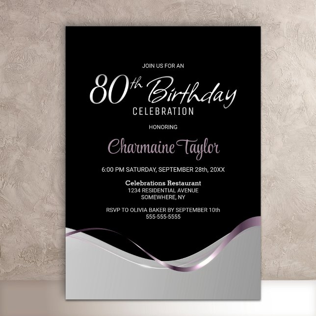 Black Silver 80th Birthday Party Invitation (Creator Uploaded)