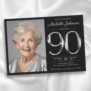 Black Silver 90th Birthday Invitation