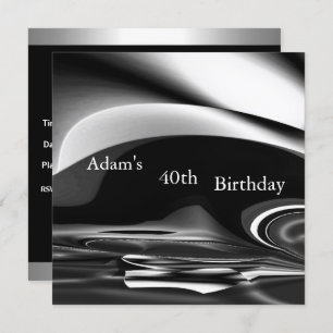 Black Silver Abstract 2 40th Birthday Party Mens Invitation