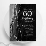 Black Silver Agate 60th Birthday Invitation<br><div class="desc">Black and silver agate 60th birthday party invitation. Elegant modern design featuring watercolor agate marble geode background,  faux glitter silver and typography script font. Trendy invite card perfect for a stylish women's bday celebration. Printed Zazzle invitations or instant download digital printable template.</div>