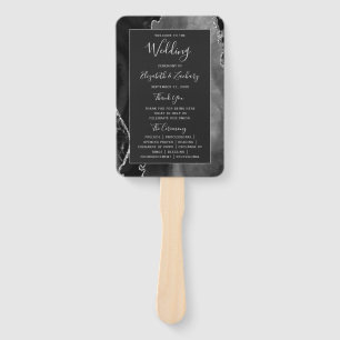 Black Silver Agate Dark Wedding Program Hand Fan
