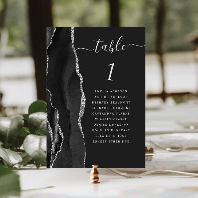 Black Silver Agate Dark Wedding Table Number (Creator Uploaded)