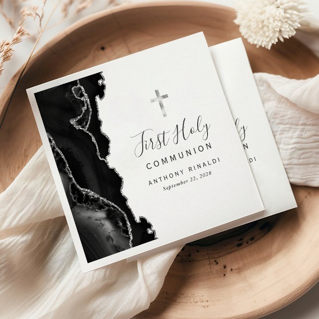 Black Silver Agate First Holy Communion Napkin (Creator Uploaded)