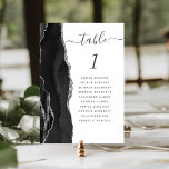 Black Silver Agate Wedding Table Number<br><div class="desc">The left-hand edge of this elegant modern wedding table number card features a black watercolor agate border trimmed with faux silver glitter. The word "table" appears in charcoal grey handwriting script on a white background. Add the names of your guests who are assigned to each table.</div>