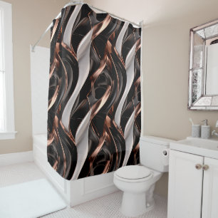 Black, Silver and Copper Abstract 3D Effect Shower Curtain
