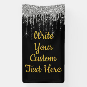 Black Silver and Gold Anniversary Birthday Glitter Banner