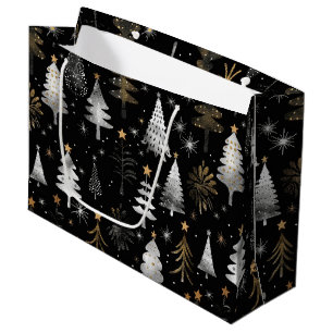 Black, Silver and Gold Christmas Trees Large Gift Bag