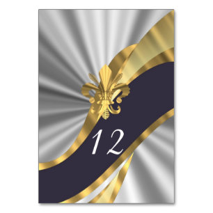 Black, silver and gold fleur de lys table number
