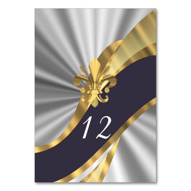 Black, silver and gold fleur de lys table number (Front)