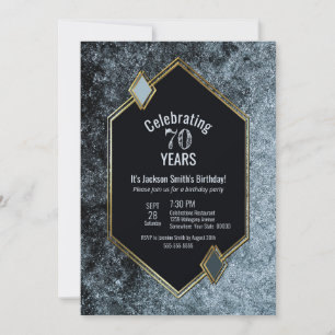 Black Silver and Gold Framed 70th Birthday Party Invitation