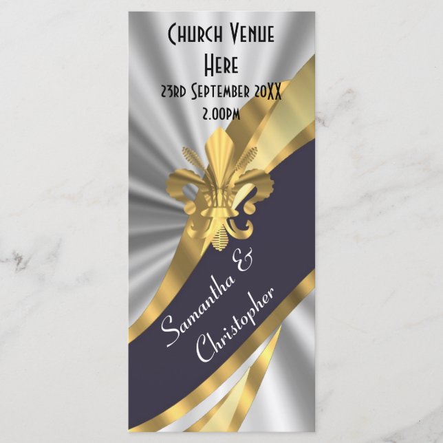 Black silver and gold wedding program (Front)