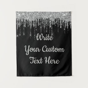 Black Silver Anniversary Backdrop Birthday Glitter Tapestry