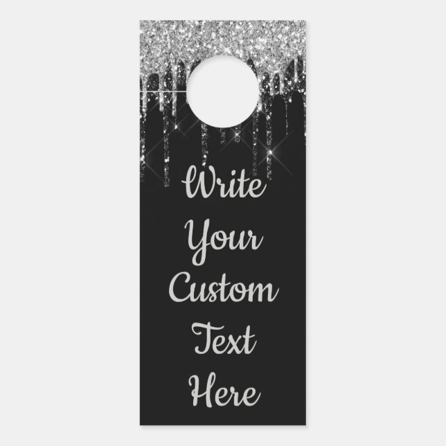 Black Silver Anniversary Party Birthday Glitter Door Hanger (Front)