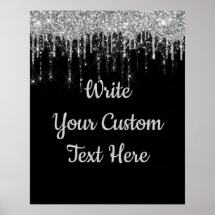 Black Silver Anniversary Party Birthday Glitter Poster