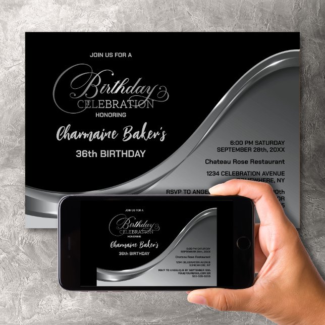 Black Silver Any Age Birthday Party Invitation (Creator Uploaded)