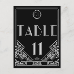 Black Silver Art Deco Gatsby Style Table Number 11 Postcard