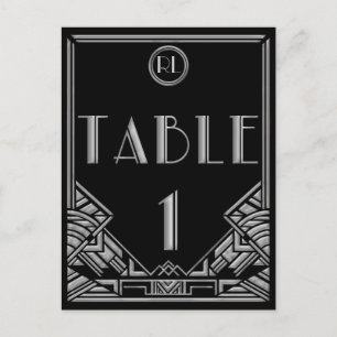 Black Silver Art Deco Gatsby Style Table Number 1 Postcard