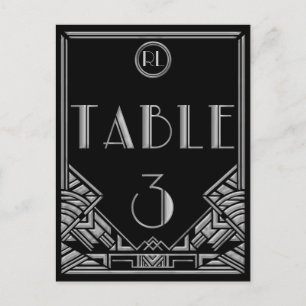 Black Silver Art Deco Gatsby Style Table Number 3 Postcard