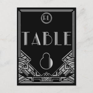 Black Silver Art Deco Gatsby Style Table Number 8 Postcard