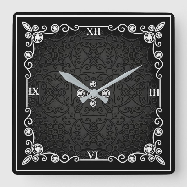 Black & Silver Art Deco Wall Clock (Front)