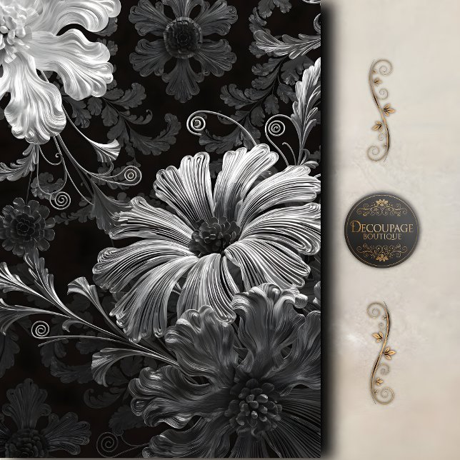 Black Silver Art Nouveau Decoupage Tissue Paper (Black Silver Art Nouveau Decoupage Tissue Paper)
