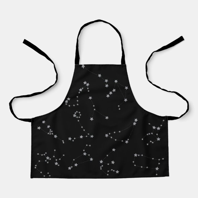 Black & Silver Astronomy Zodiac Star Constellation Apron (Front)