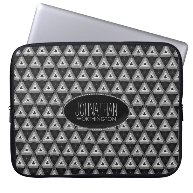 Black Silver Aztec Triangles pattern Laptop Sleeve (Front)