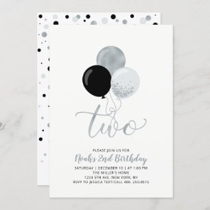 Black & Silver Balloons Boy 2nd Birthday Party Invitation