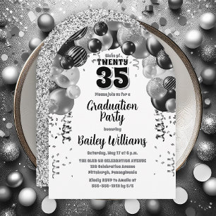 Black Silver Balloons Graduation Party Invitation