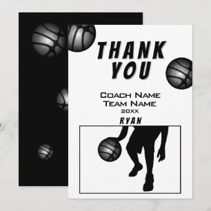 Black Silver Basketball Thank you Coach Card